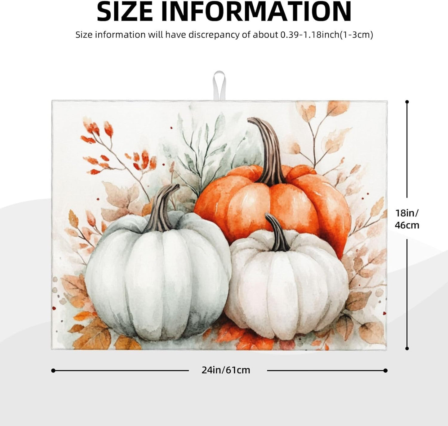Dish Drying Mat for Kitchen Watercolor Pumpkin Fall Thanksgiving Counter Absorbent Dishes Drainer Microfiber Large 18x24 Inch