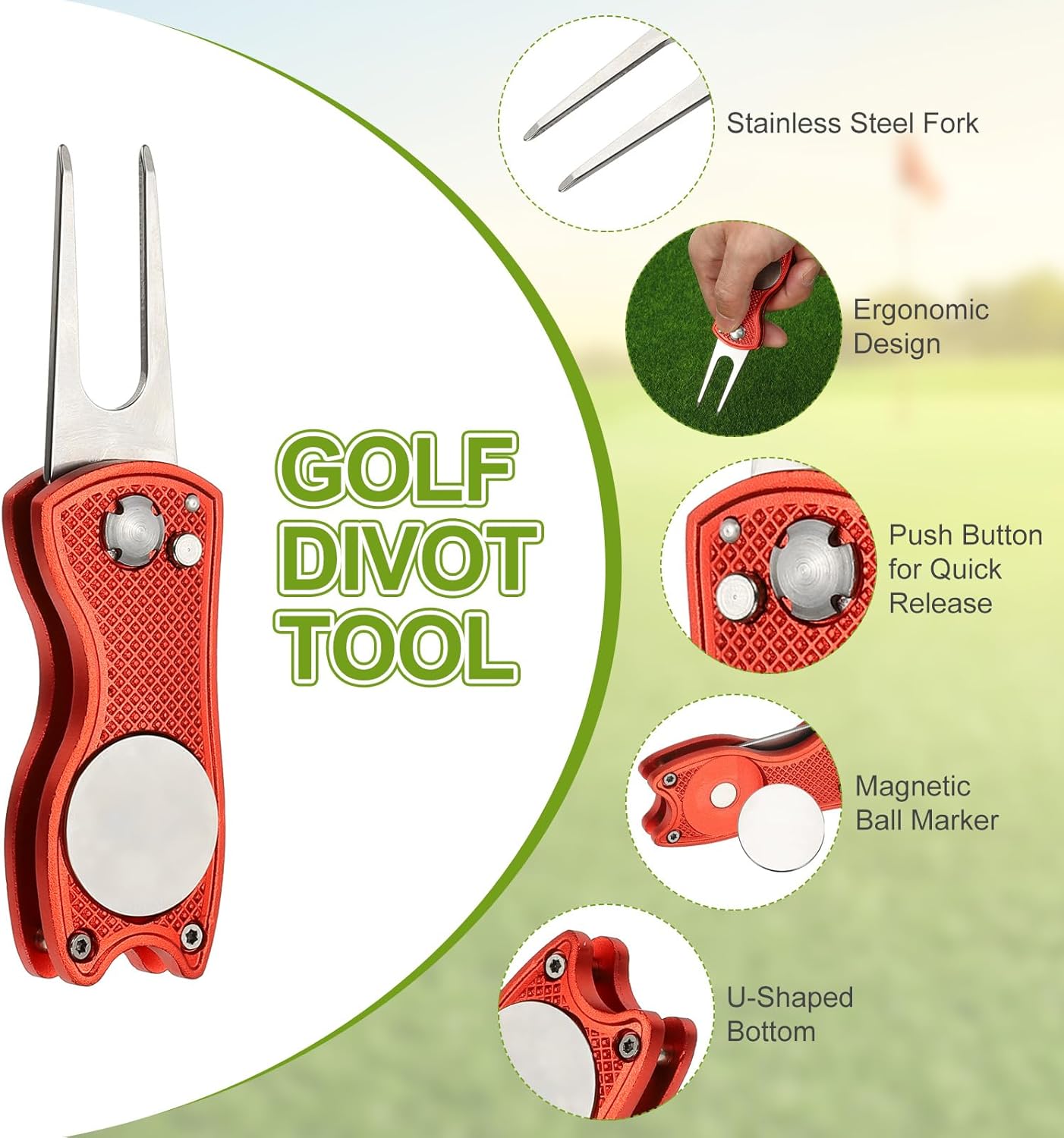 PATIKIL Golf Divot Repair Tool, Foldable Metal Golf Green Divot Tool with Magnetic Ball Marker & Stainless Steel Fork