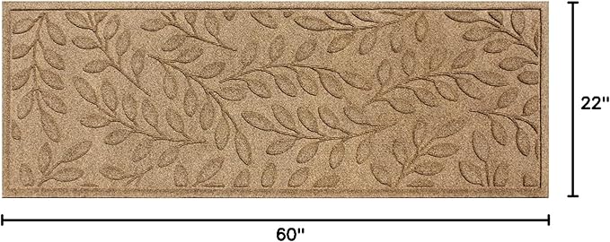 WaterHog Welcome Mat for Indoor/Outdoor, 2’ x 5’, Made in USA, Durable & Water-Resistant, Dirt Trapping Mat, Decorative Front Door and Entryway Rug, Brittney Leaf Design, Camel