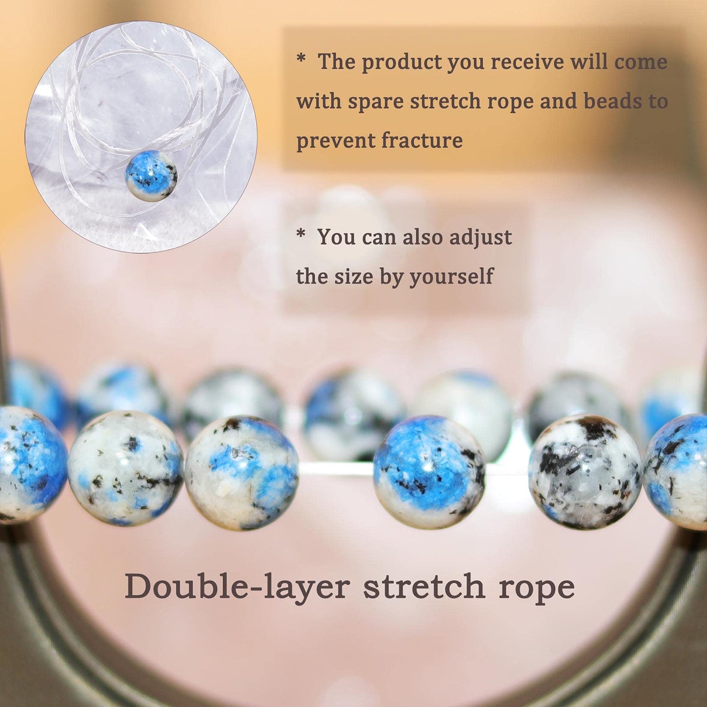 DAZCOLO 8mm Natural Gemstone Stretch Bracelet, Handmade Unisex Crystal Bracelets for Meditation, Yoga, Spiritual Healing & Positive Energy (K2 Azurite)