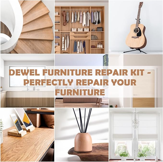 DEWEL 8 Colors Wood Furniture Repair Kit - Wood Fillers and Touch Up Markers, Upgrade Wood Furniture Repair Kit，Repair Scratch, Cracks, Discoloration for Wooden Door, Floor, Table, Cabinet，Set of 20