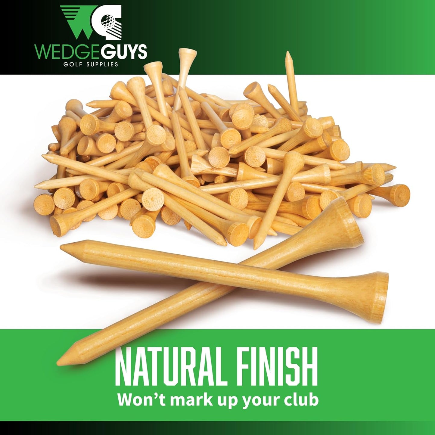 Wedge Guys Bamboo Golf Tees 1-1/2" | 100 pcs. | Extra Durable & Stronger Than Wood Tees | Biodegradable & Less Friction | PGA Professional Approved, Golf Tees Bulk Bag