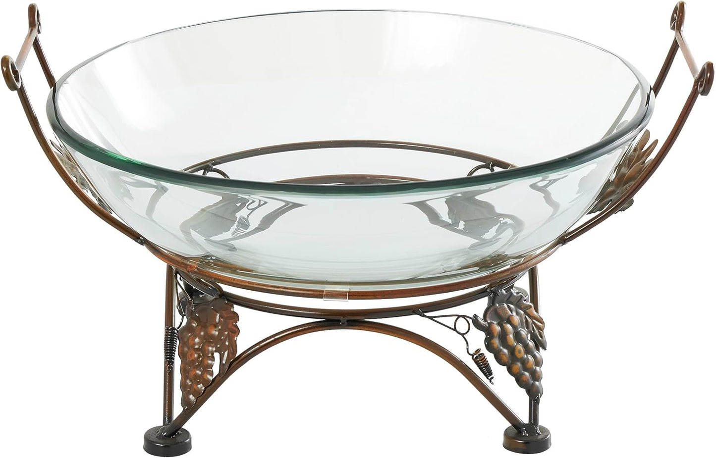 Deco 79 Tempered Glass Kitchen Serving Bowl with Copper Metal Grapes Base, 19" x 17" x 10", Clear