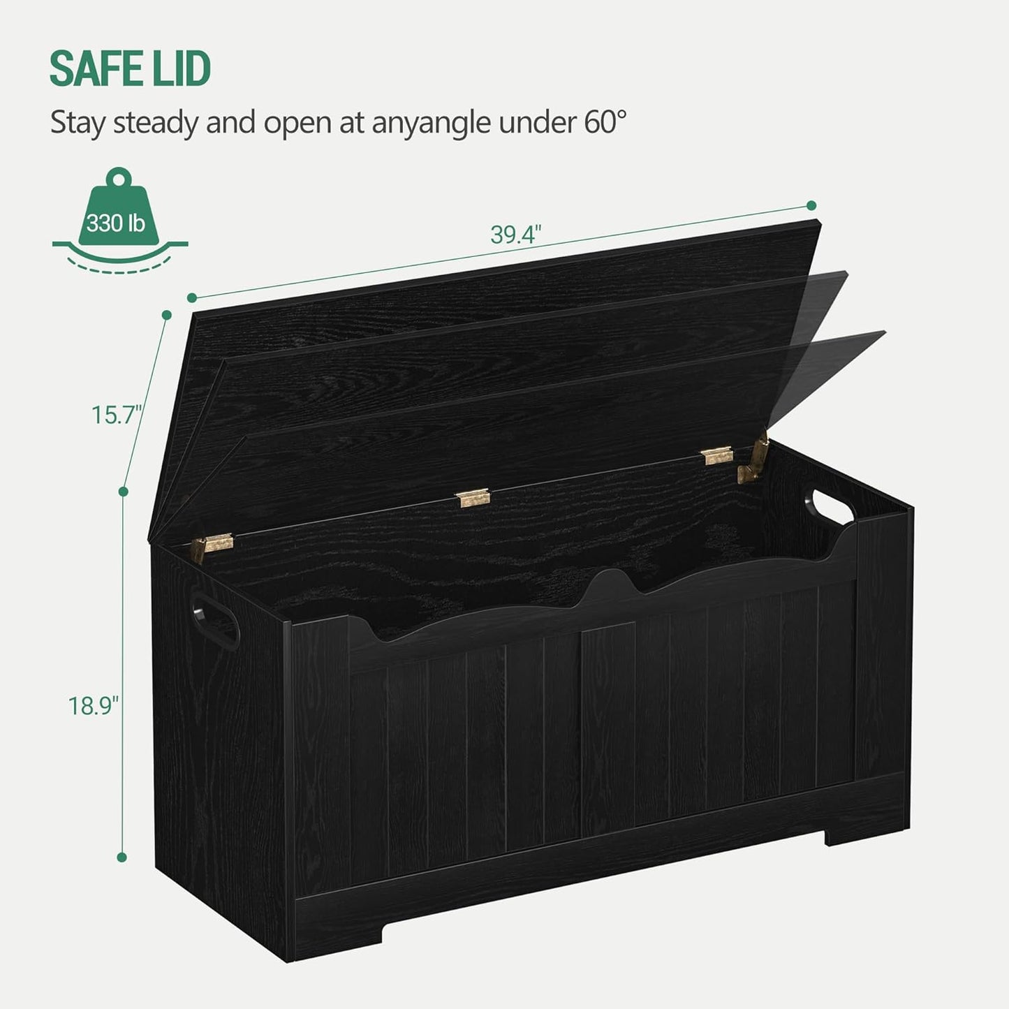 39.4" Storage Chest, Storage Bench Trunk with 2 Safety Hinges,Wooden Box, Lift-Top Chest Organizer, Shoe Bench for Entryway, Bedroom, Living Room, Black SB01004X