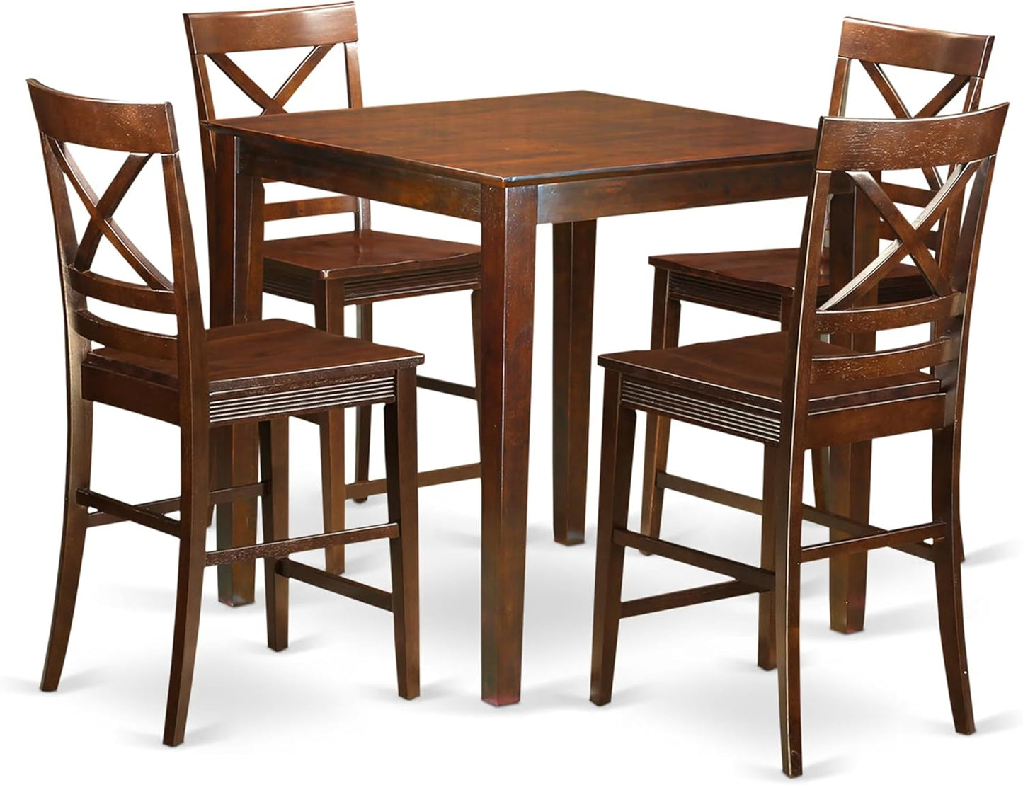 East West Furniture VNQU5-MAH-W 5 Piece Counter Height Pub Set Includes a Square Dining Room Table and 4 Kitchen Chairs, 36x36 Inch, Mahogany