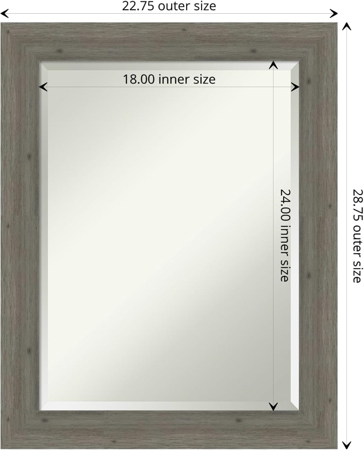 Amanti Art Grey Wall Mirror 29x23 Fencepost Grey Narrow Rectangle Bathroom Mirror for Wall Decor Living Room, Medium Country Rustic Wood Frame, Hangs Horizonally and Vertically, Bathroom Decor,