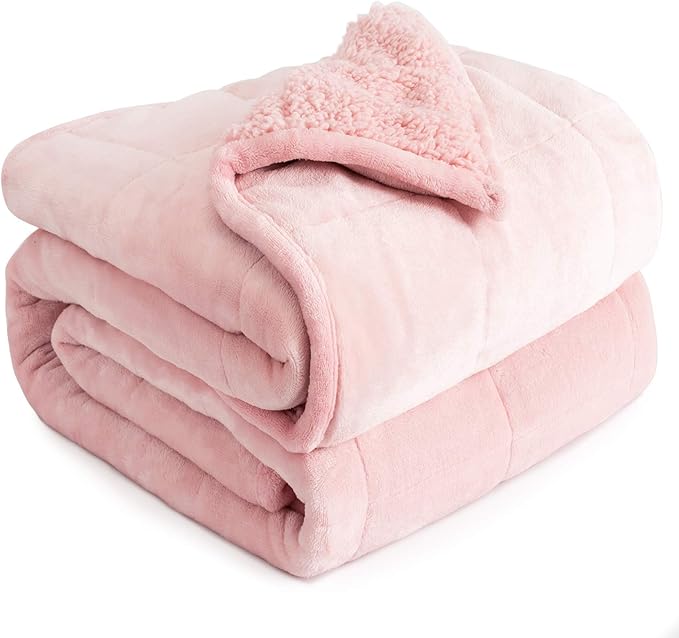 Weighted Blanket Twin 15 Pounds for Adults, Plush Blankets for Sofa Bed, Cottonblue Heavy Blanket with Ceramic Beads, Thick Fuzzy Blanket with Soft Plush Flannel for Winter Xmas, 48x72inch, Blush Pink