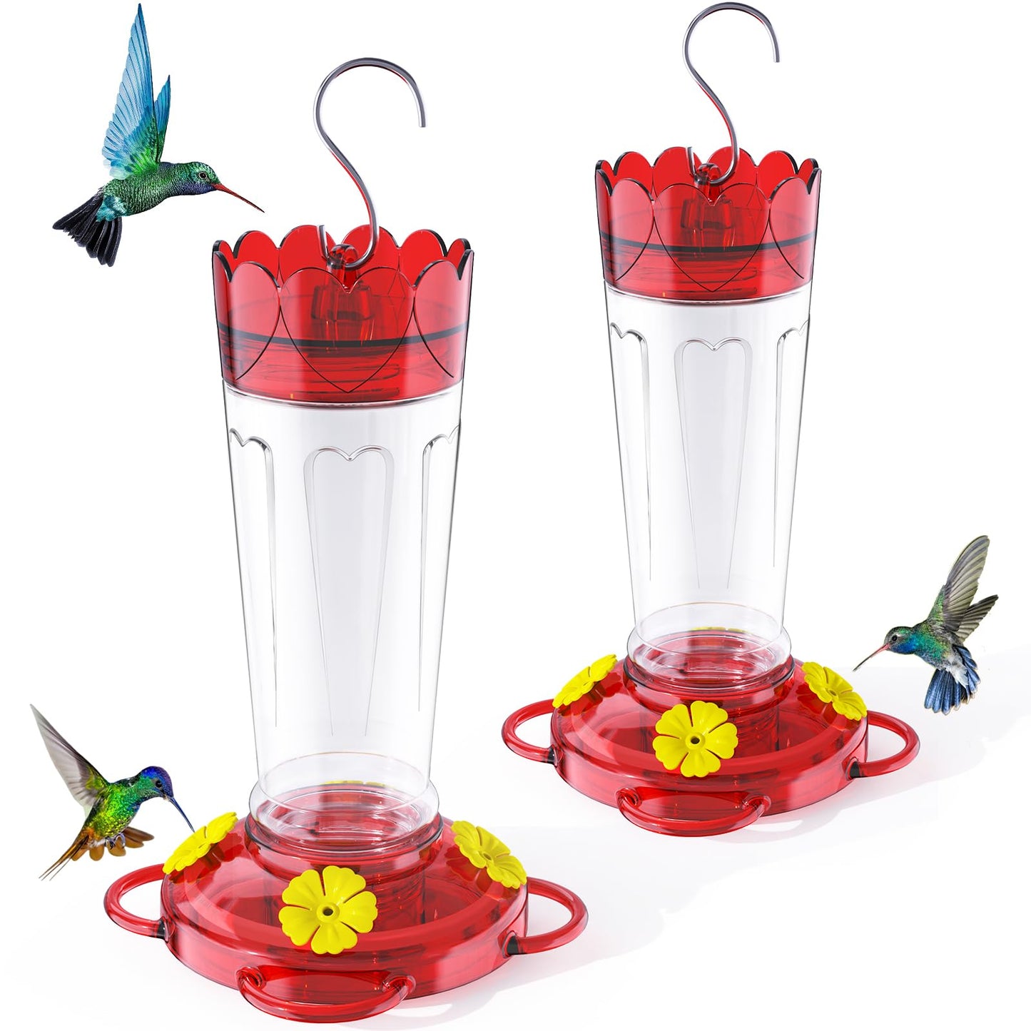TOP XIAN Plastic Hummingbird Feeder, 2-Pack 14 OZ Ant & Bee Proof Hummingbird Feeders for Outdoors Hanging, Leak-Proof Nectar Feeders with 4 Feeding Ports and Perches, Gifts for Mom, Birdlovers