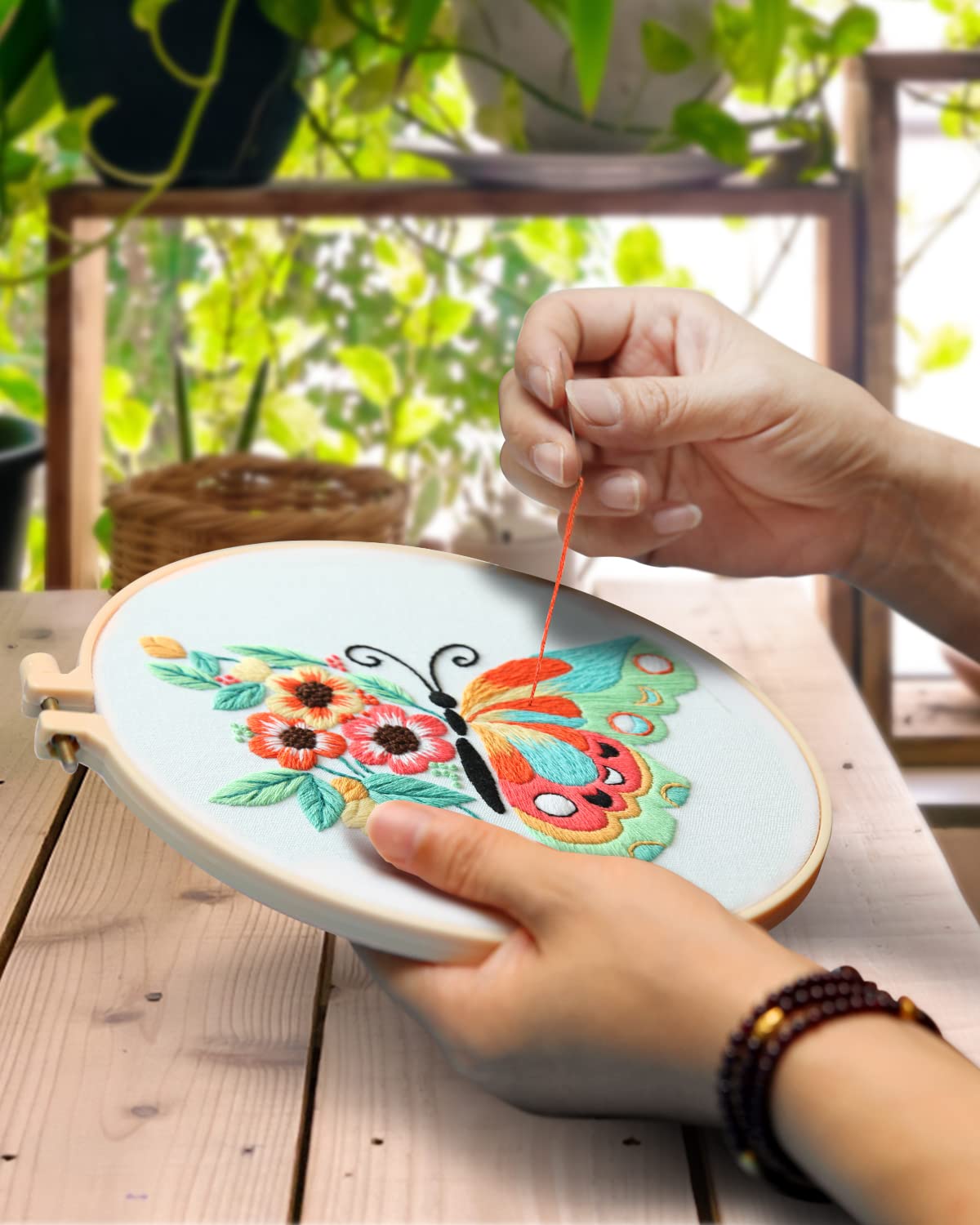 TINDTOP 3 Sets Embroidery Stitch Practice kit, Butterfly Flower Embroidery Kit for Beginners Include Cloth Hoops Threads for Craft Lover Hand Stitch with Embroidery Skill Techniques