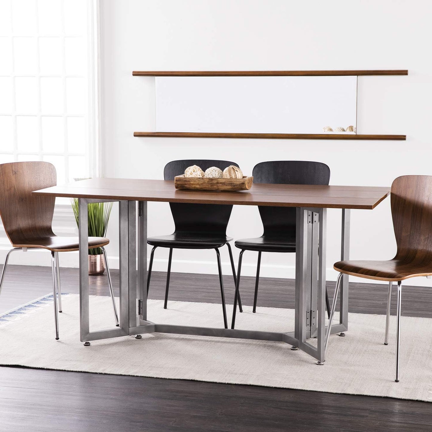 SEI Furniture Driness Drop Leaf Convertible Console to Dining Table, Dark Tobacco, Gunmetal Gray