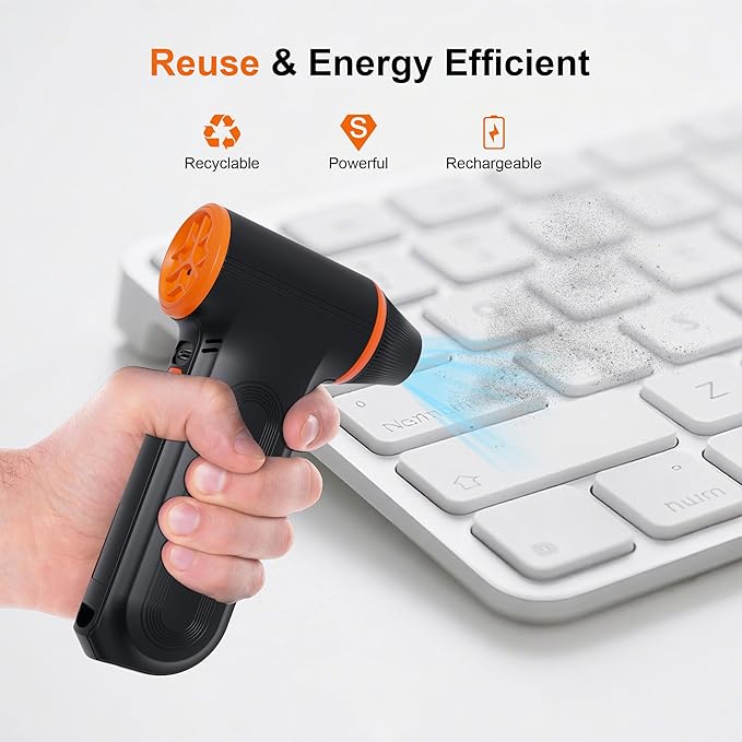 X117 Compressed Air Duster-150000RPM Super Power Snow Blower, 3-Gear Adjustable Mini Blower with Fast Charging, Electric Air Duster for Leaves,Snow,Computer, Keyboard, House, Outdoor,and Car