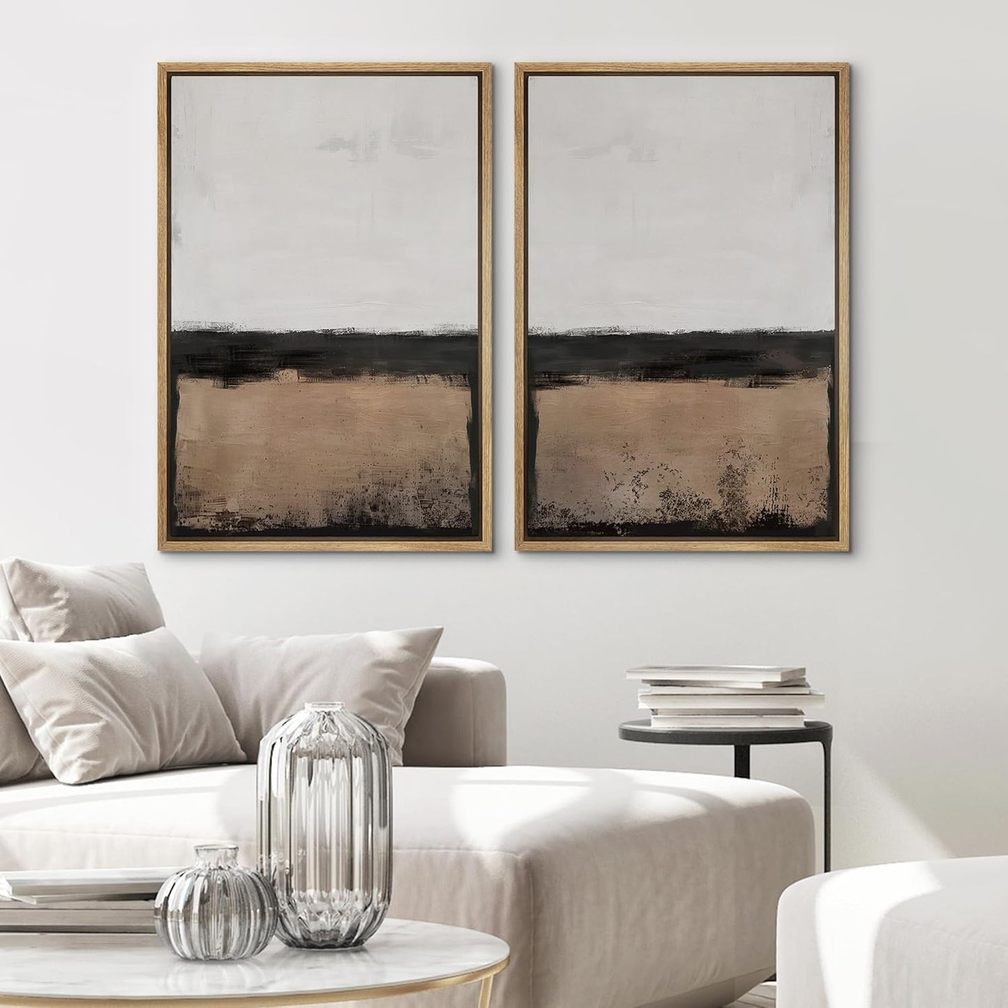 SIGNWIN Framed Canvas Print Wall Art Abstract Landscape Neutral Tones with Horizon Line Illustrations Modern Art Decorative Contemporary for Living Room, Bedroom, Office - 16"x24"x2 Natural