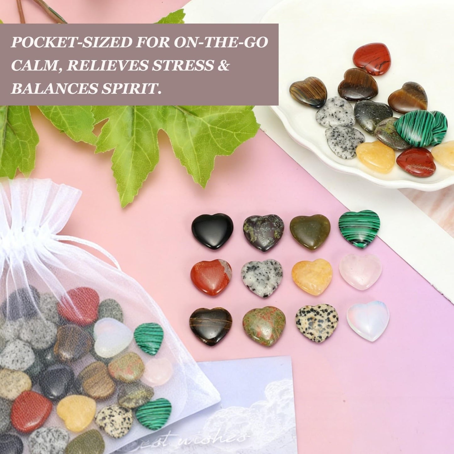 uxcell 5 Pcs Black Obsidian Crystal Stones Heart Shaped, 2 cm Tumbled Stones and Crystals, Polished Gemstone Rocks for Women Gifts Meditation Crafting Home Decor