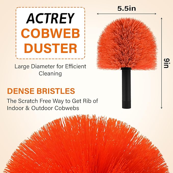 Cobweb Duster with 5-20FT Extension Pole | Spider Web Brush for Outdoor & Indoor Web Cleaning | Soft Bristle Brush | Lightweight Extendable Handle | 3/4" Standard Acme Threaded Fits Cleaner Tool