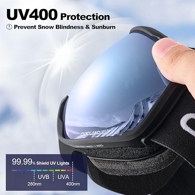 Odoland Snow Ski Goggles S2 Double Lens Anti-Fog OTG Windproof UV400 Eyewear for Men, Women and Youth-Skiing Snowboarding