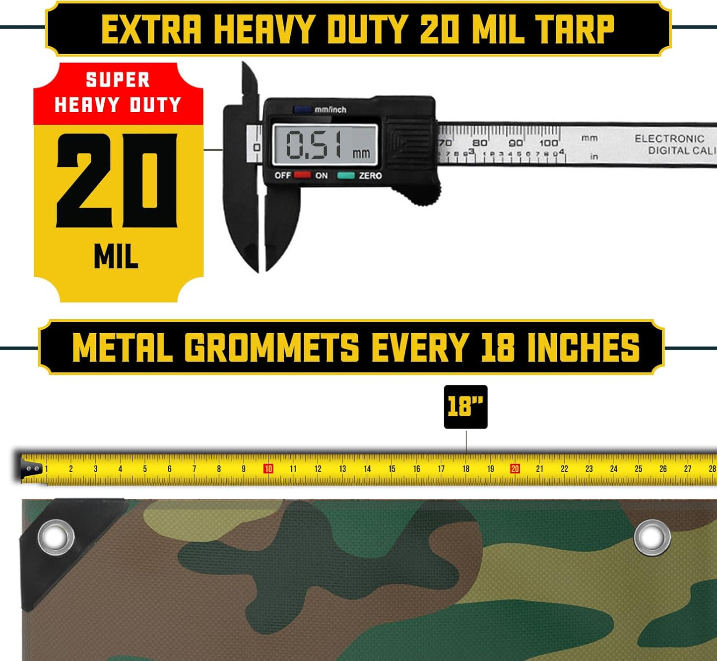 Core Tarps Extreme Heavy Duty 20 Mil Tarp Cover, Waterproof, UV Resistant, Rip and Tear Proof, Poly Tarpaulin with Reinforced Edges for Roof, Camping, Patio, Pool, Boat (Camouflage/Green 10′ X 10′)
