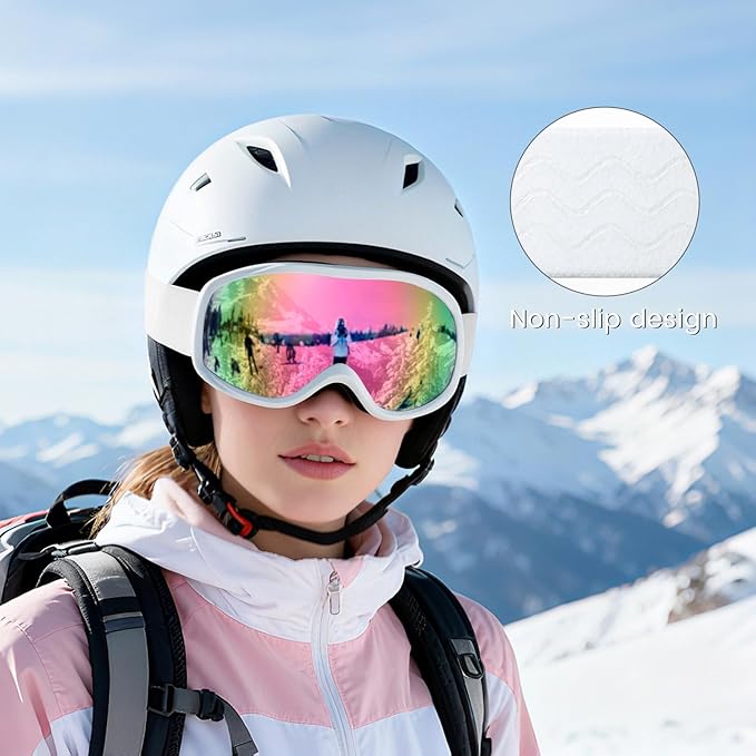 Ski Goggles OTG for Men Women, Anti-Fog Snowboard Goggles UV400 Protection Snow Goggles for Adult Youth