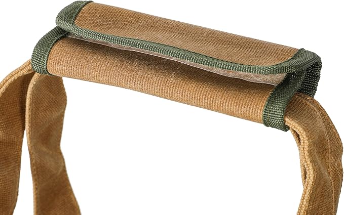 Heavy-Duty 16oz Waxed Canvas Tool Tote Bag - Water-Resistant Wide Mouth Organizer with Reinforced Handle | Large Capacity Tool Storage for Wrenches (16.5" x 12.5" x 6.5", Khaki)