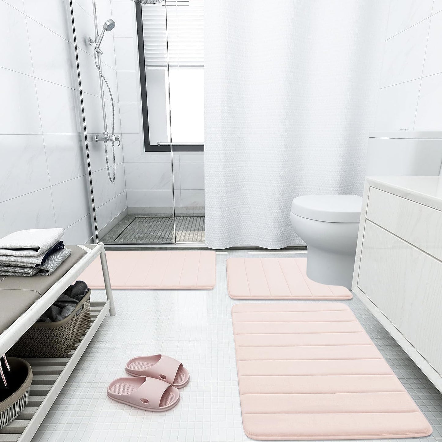 Buganda Memory Foam Bath Mat, 24" x 16", Ultra Soft and Non-Slip Bathroom Rugs, Water Absorbent and Machine Washable Bath Rug for Bathroom, Shower, and Tub, Pink