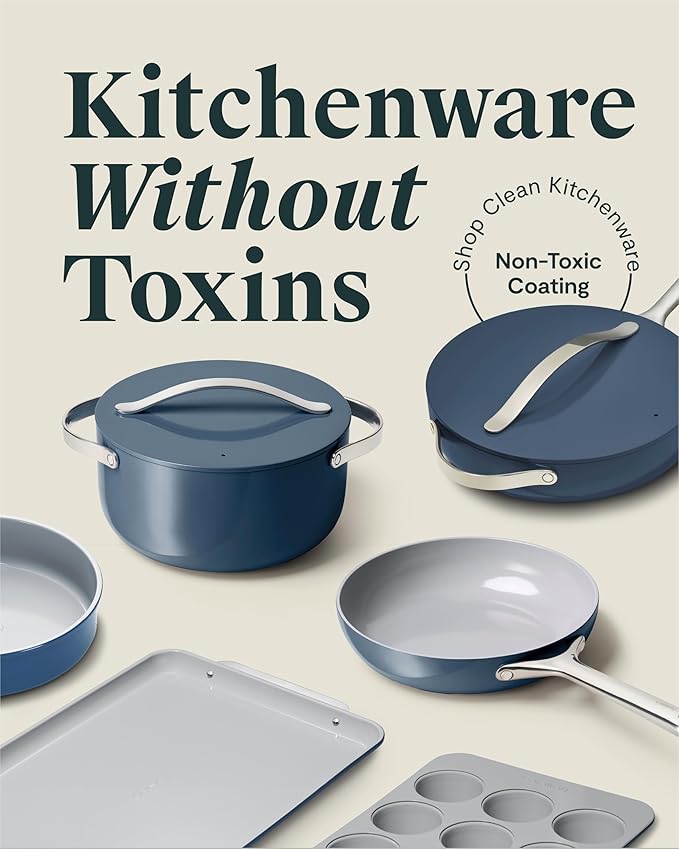 Caraway 23-Piece Nonstick Ceramic Cookware & Bakeware Set – Pots, Frying Pans, Lids, Baking Sheets, Pans, Cooling Rack & Storage – Oven Safe, Non-Toxic – Compatible with All Stovetops - White