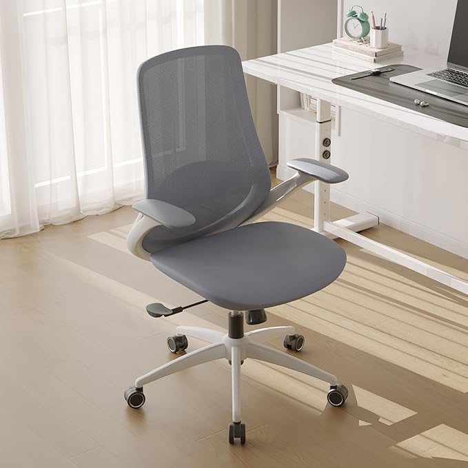 Ergonomic Mesh Office Chair, 330LBS Executive Desk Chair with Lumbar Support, 2D Armrests, Comfy Swivel Computer Task Chairs for Long Hours (Grey)