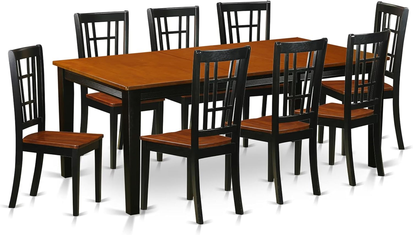 East West Furniture QUNI9-BCH-W 9 Piece Dining Room Table Set Includes a Rectangle Kitchen Table with Butterfly Leaf and 8 Dining Chairs, 40x78 Inch, Black & Cherry