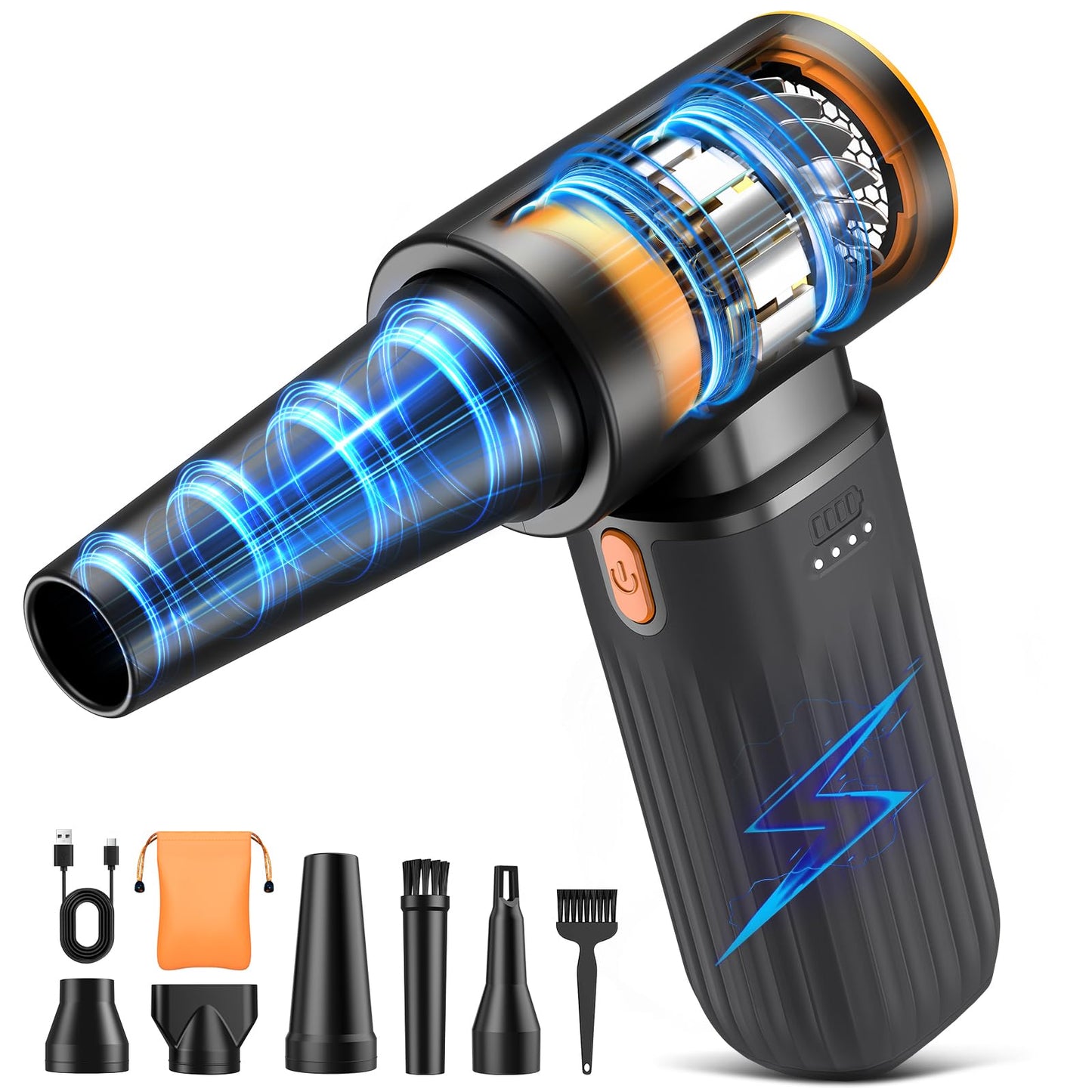 Compressed Air Duster, 260000RPM Cordless Electric Air Blower with Brushless Motor, 3-Speed Adjustable & Rechargeable - Powerful