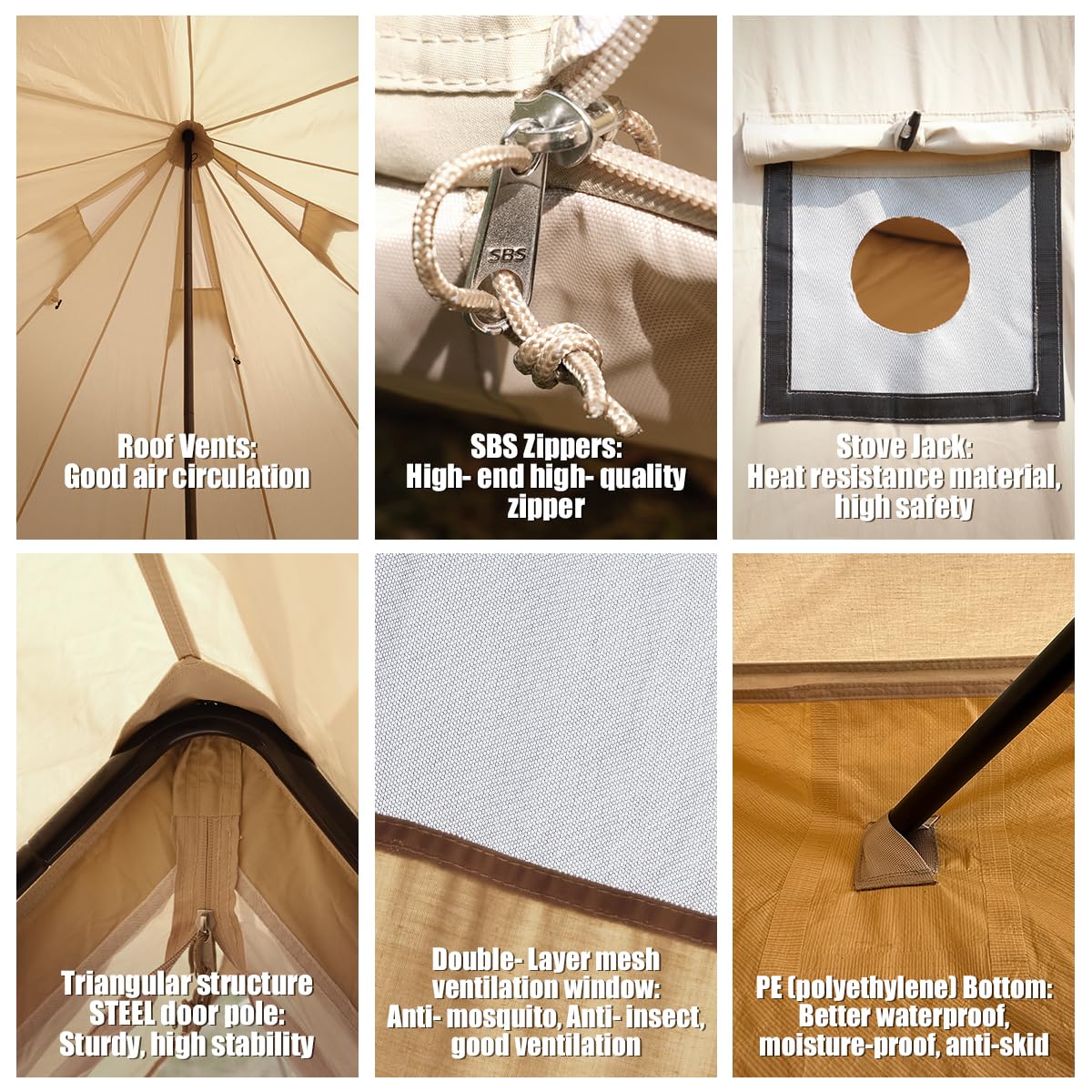 ShinHye Canvas Bell Tent Yurt Tent 4 Seasons for Camping 100% Cotton Glamping Tents with Stove Jack, Family Camping Outdoor Hunting Party (4M- 13.1FT)