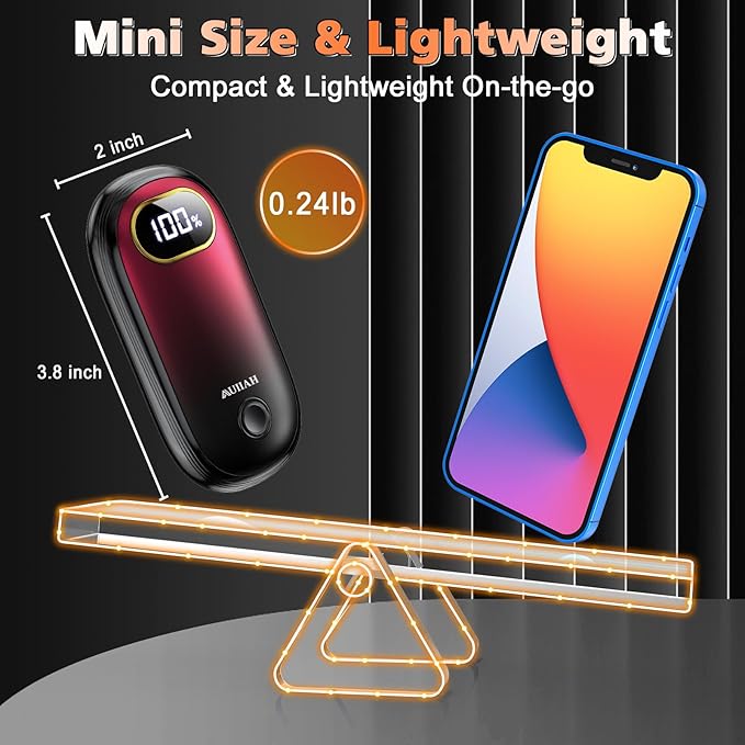Hand Warmers Rechargeable - Electric Hand Warmers 2 Pack with Dual-Sided Heating for 15Hrs Warmth, LED Display & Flashlight, Hunting Essentials, Gifts for Christmas Man Women Raynauds Golf