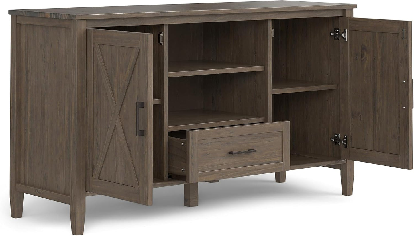 SIMPLIHOME Ela Solid Wood 53 inch Wide Transitional TV Media Stand in Smoky Brown for TVs up to 60 inches for The Living Room and Entertainment Center
