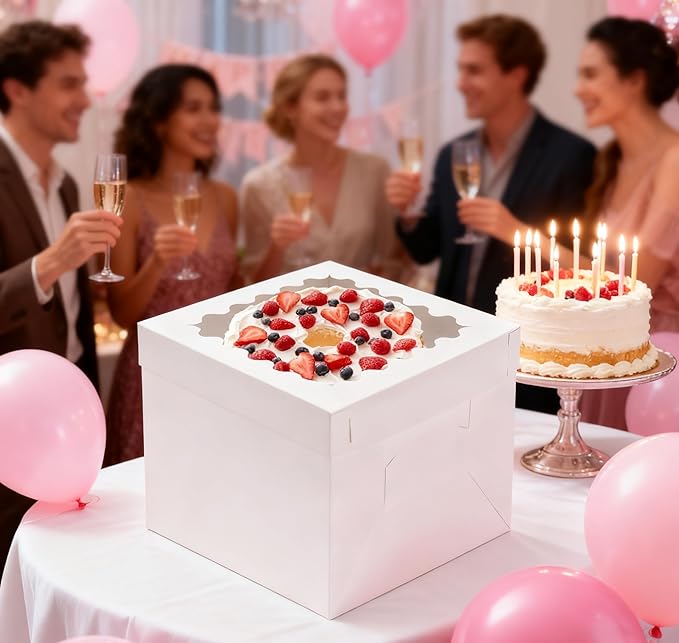 10pcs Cake Boxes 12 Inch,12x12x10in Tall Cake Boxes with Window,10in 12in White Bakery Boxes with Lids,Large Baking Boxes,Square Bakery Boxes for Multi-Layer Cakes
