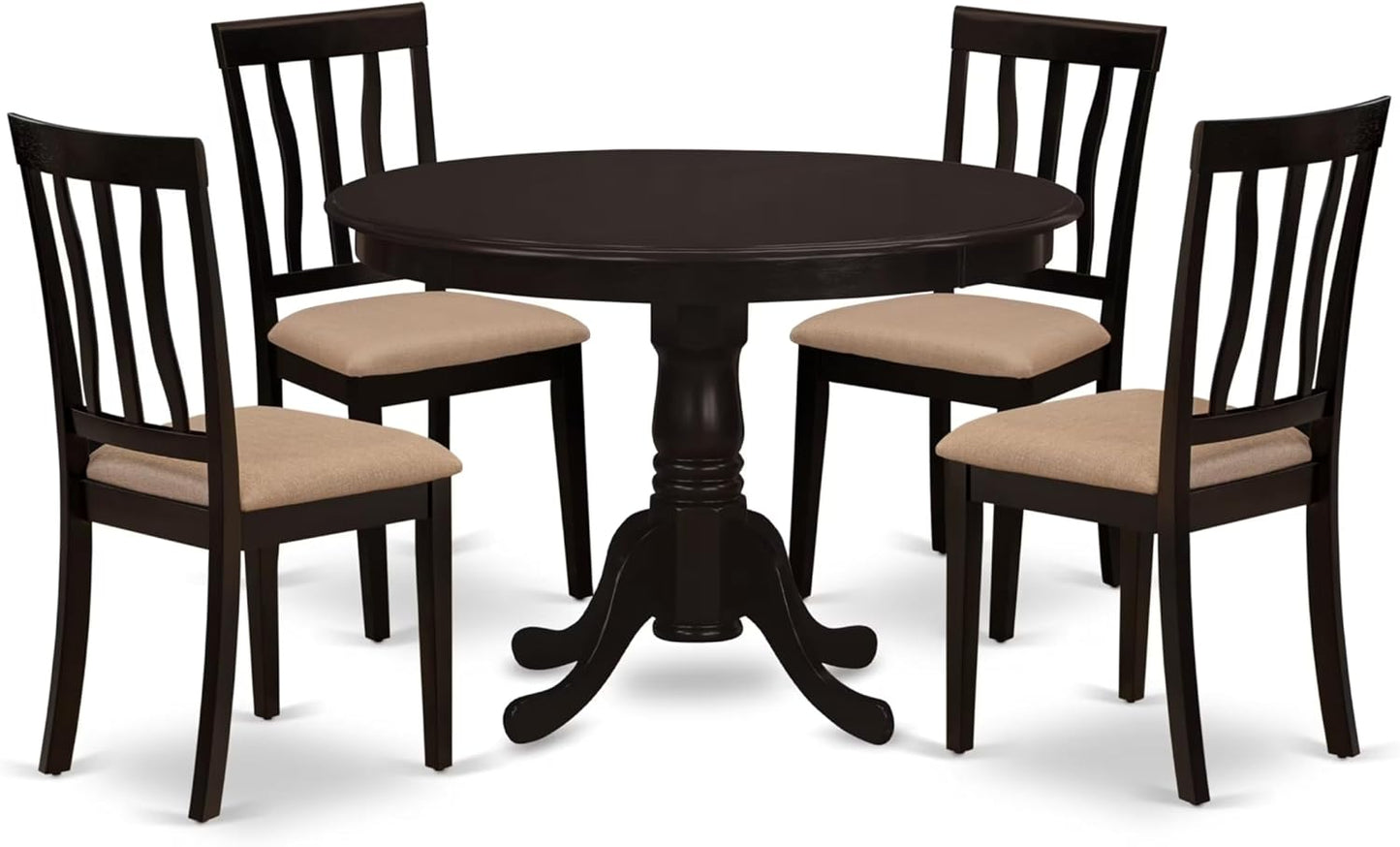 East West Furniture HLAN5-CAP-C 5 Piece Kitchen Table Set for 4 Includes a Round Dining Table with Pedestal and 4 Linen Fabric Dining Room Chairs, 42x42 Inch, Cappuccino