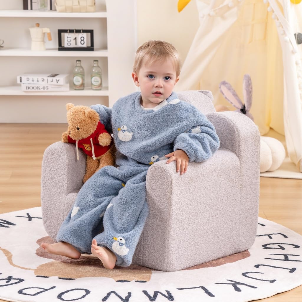 Tiita Kids Couch Sherpa Toddler Chair, Cloud-Like Comfy Kids Sofa Toddler Reading Chair with Washable Cover Carrying Handle, Convertible Children Sofa Chair for Girls and Boys