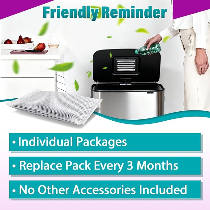 16 Pcs Activated Charcoal Odor Absorbing Filter Refills, Compatible with iTouchless 8 Gallon & Larger Trash Cans, Long-Lasting Deodorizer Replacement for Kitchen/Bathroom Use