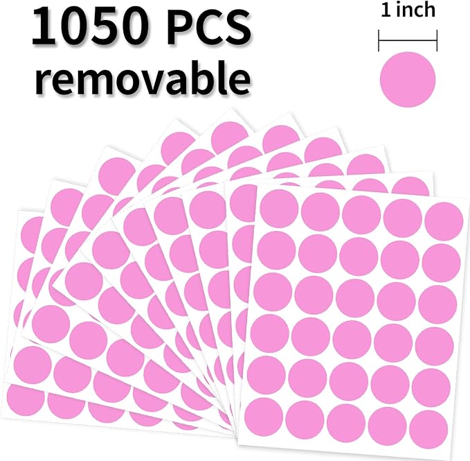 1 Inch Removable Color Code Dot Sticker Round Labels,Garage Sale Stickers Price Tags Label Blank Yard Sale Circle Dot Stickers Removable Writable Not Blurry (1050 Pack,Pink)