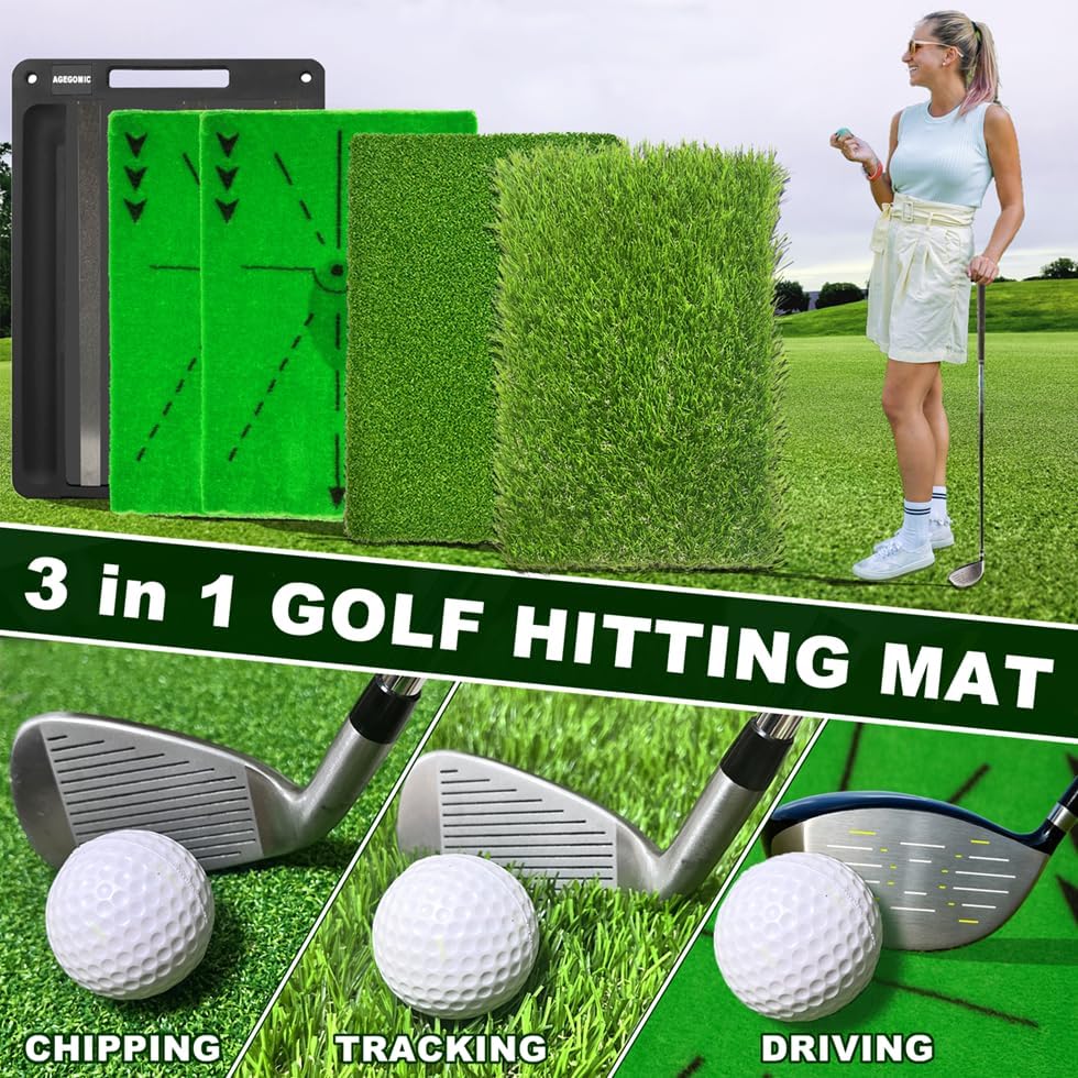 Golf Training Mat Impact Swing Hitting Practice Board w/Heavy Duty Rubber Base, Versatile Replaceable Surface, Outdoor/Indoor Training Aid for Swing Path Feedback
