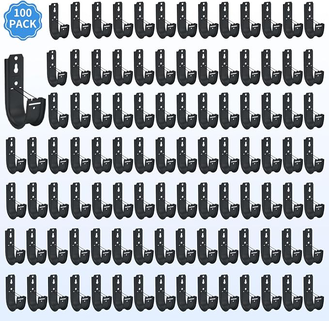 100 Pack 2-Inch Galvanized Steel Cable Support J-Hooks with Retainer Clips - Heavy Duty Wall Mount Cable Management Hooks for Structured Cabling & Organization