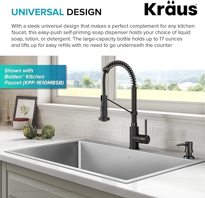 KRAUS Kitchen Soap and Lotion Dispenser in Spot-Free Black Stainless Steel, KSD-54SFSB
