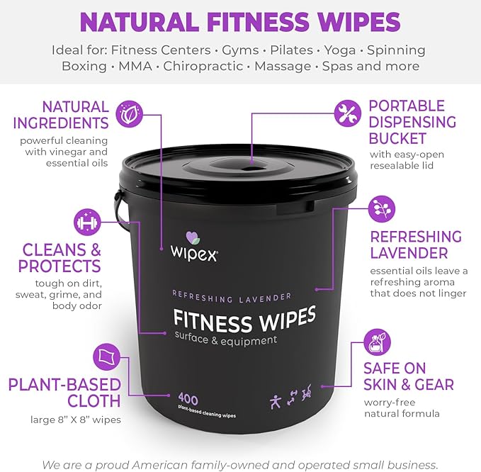 Wipex Gym Cleaning Wipes Bundle - Get 3 Buckets (1) Lavender, (1) Lemongrass Plant-Based Fitness Equipment Wipes and (1) Sanitizing BZK Bucket for Hands, Use at home or Gym, 400 Count (Pack of 3)