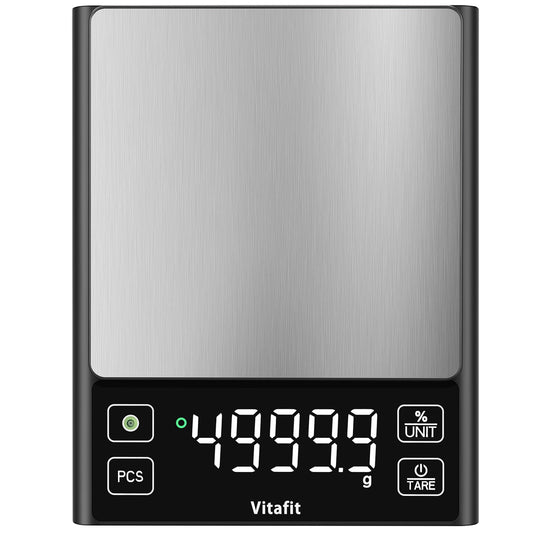 Vitafit 11lb Food Scale, High Accuracy 0.0001lb by Our Professional Factory Since 2001, Digital Kitchen Scale with% Percentage Function for for Cooking,Baking&Coffee, Stainless Steel,Big LED, Black