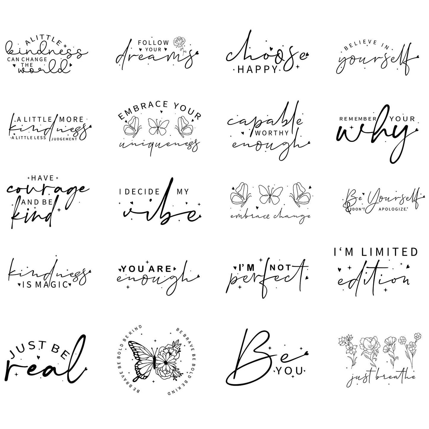 Motivational DTF Transfers Ready to Press - 20 Sheets Positive Quotes Iron on Transfers for T-Shirt Inspirational Iron on Decals Patches DIY Heat Vinyl Stickers for Clothing Pillow Hat Hoodie Bagpack