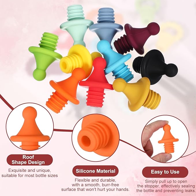 uxcell 3 Pcs Silicone Roof Shape Wine Stopper, Reusable Wine Stoppers Airtight Leak-proof Bottle Plug Liquor Saver with Beer Beverage Bottle Stopper for Bar Holiday Party, Orange