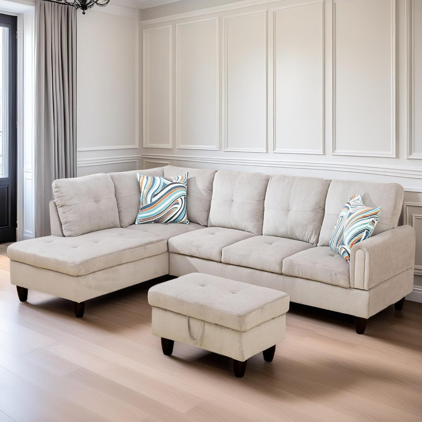 L Shaped Sectional Couches for Living Room, Modern Modular Sectional Sofa with Ottoman Storage, Comfy L Shaped Couch with Chaise for Bedroom Apartment Furniture, Gray