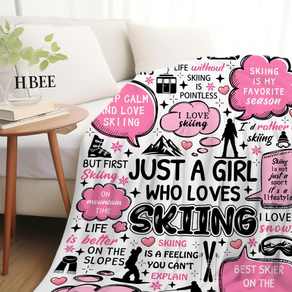 Skiing Blanket Soft Flannel Ski Themed Throw Blankets Sports Throw Blanket Bedding Decor Gifts for Women Men Boys Girls Adults 50"X40"