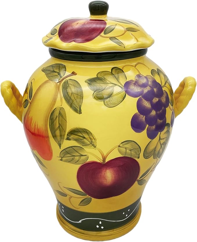 Tuscany Grape Fruit wine Decor COOKIE JAR, CANISTER 1 PC, Ceramic Cookie Jar with Lid and and Rubber Seal, Food Storage Jar, Kitchen Décor, Snack Storage Container for Cookie, Candy