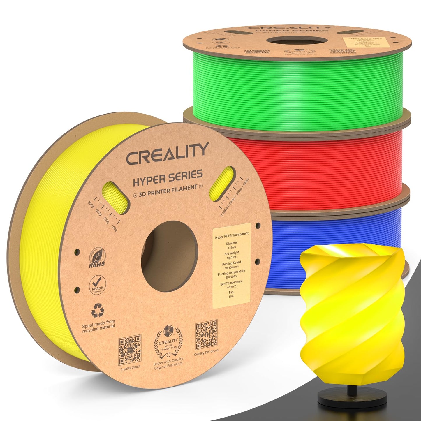 Creality Hyper PETG Filament Clear-Christmas Decor, High Speed 30-600mm/s 3D Printer Filament PETG, No Stringing Good Layer Adhe