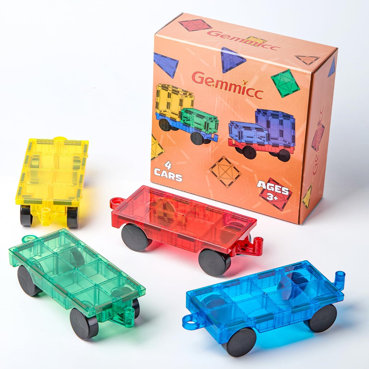 Gemmicc 4 PCS Magnetic Car Set,Magnet Construction Vehicle,Magnet Car Truck Compatible with Magnetic Tiles,STEM Educational Toys for Boys and Girls