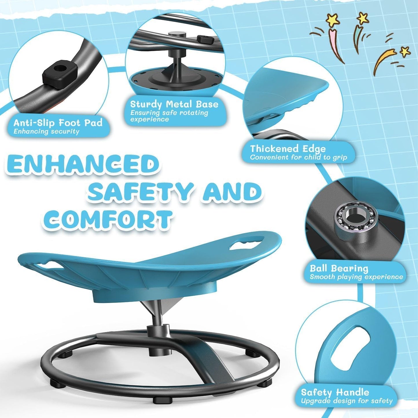 Spinning Chair for Autistic Kids - Sensory Spinning Chair for Autistic Children with Safety Handle & Non-Slip Design, Swivel Chairs for 3-12 Years Kids Autism(Blue)
