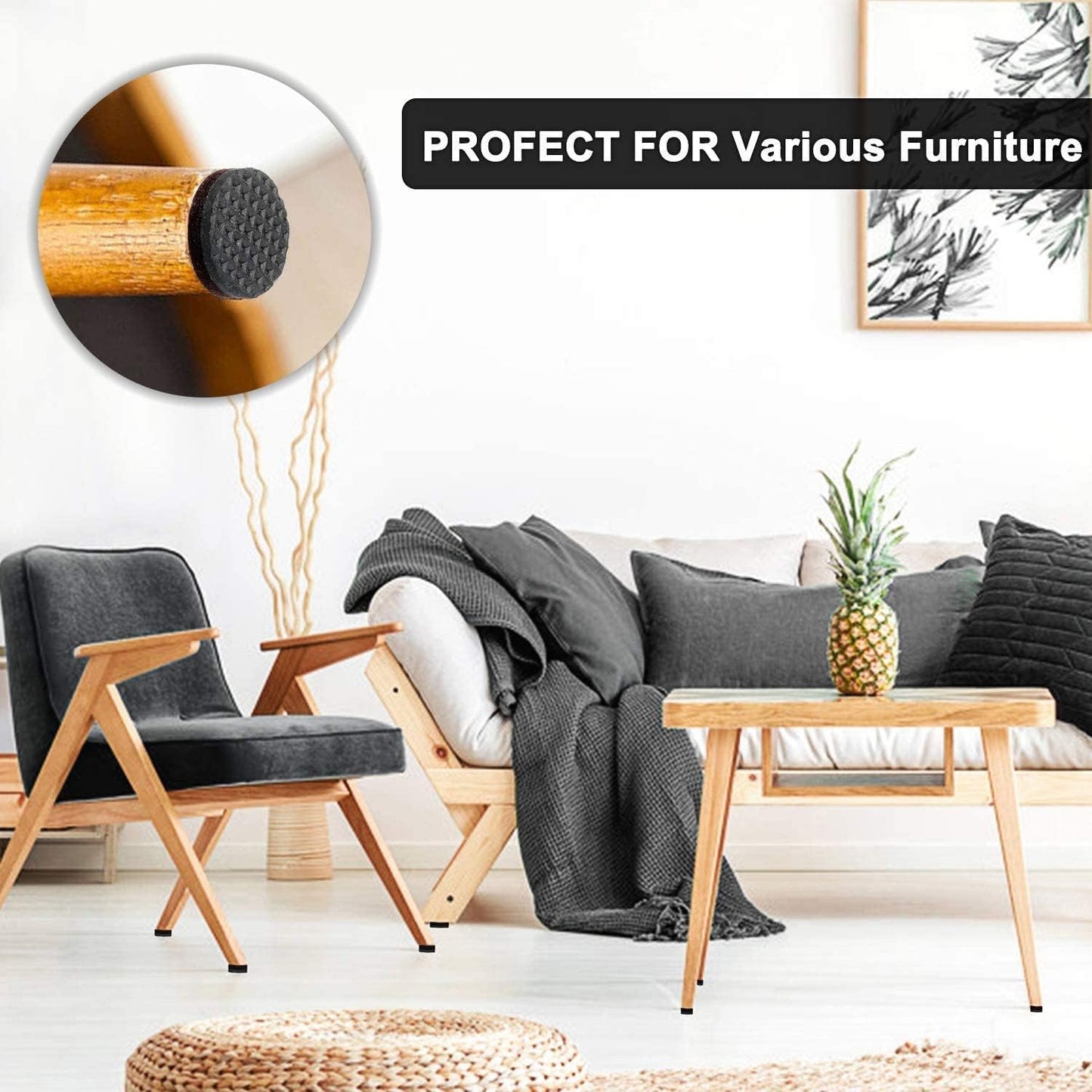 Yelanon Non Slip Furniture Pads - 8pcs (4 Round + 4 Square) 3" Rubber Furniture Pads for Hardwood Floors, Anti Skid Stoppers to Prevent Sliding, Floor Protectors for Furniture Legs