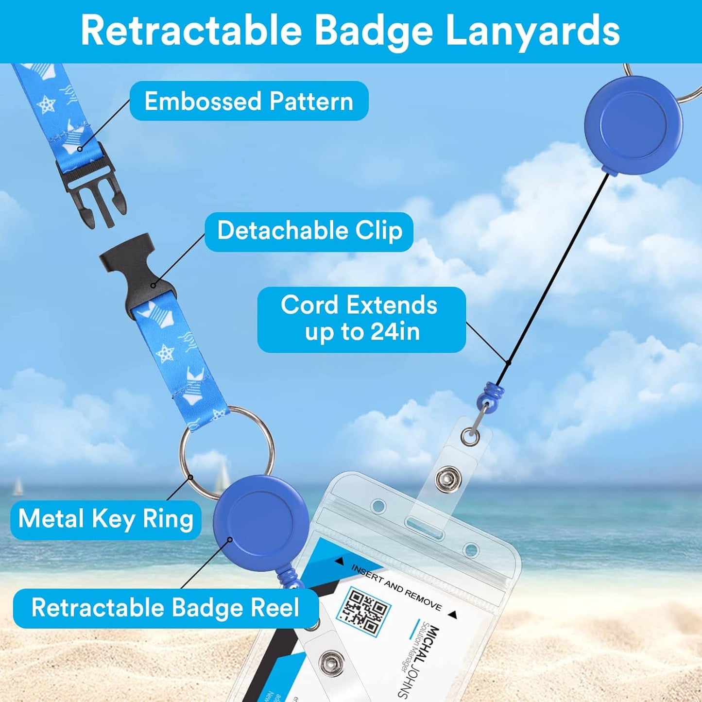 6 Pack Lanyards with Ship Card Holders, Retractable Badge Reels with Waterproof Luggage Tags ID Holders for Cruise Essentials Accessories Key Cards